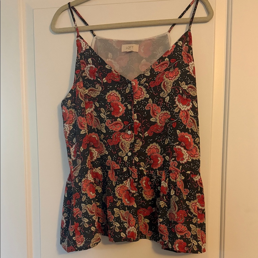 LOFT Black and Red Floral Camisole